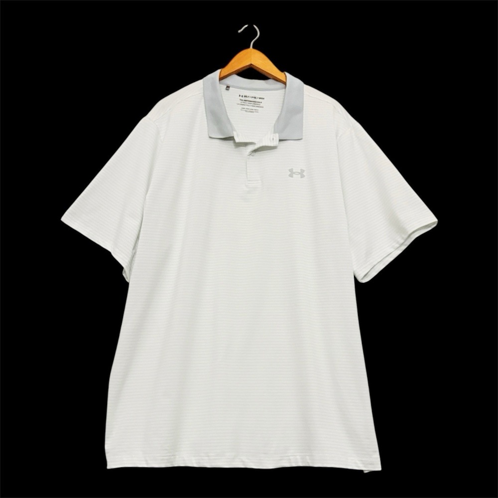 Under Armour Performance Polo Shirt Men's 3XLT White Blue Striped Short Sleeve
